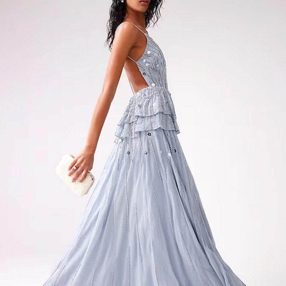 ASOS DESIGN beaded cami maxi dress steel blue size 4